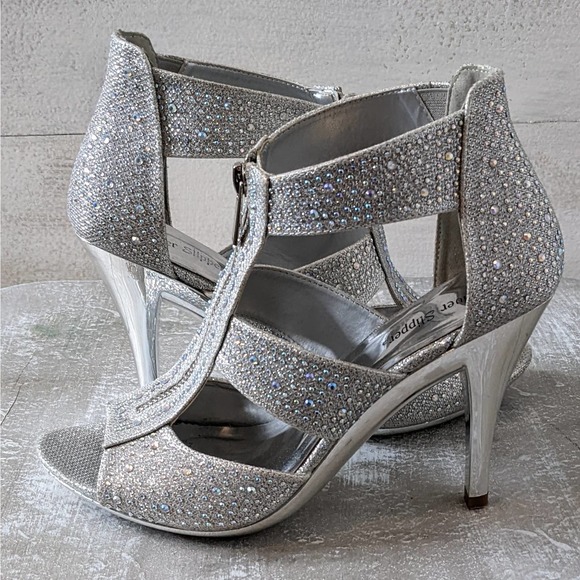Silver Slipper Zip Up Rhinestone Glitter High Cut Sandal Size 8.5M - Picture 2 of 6